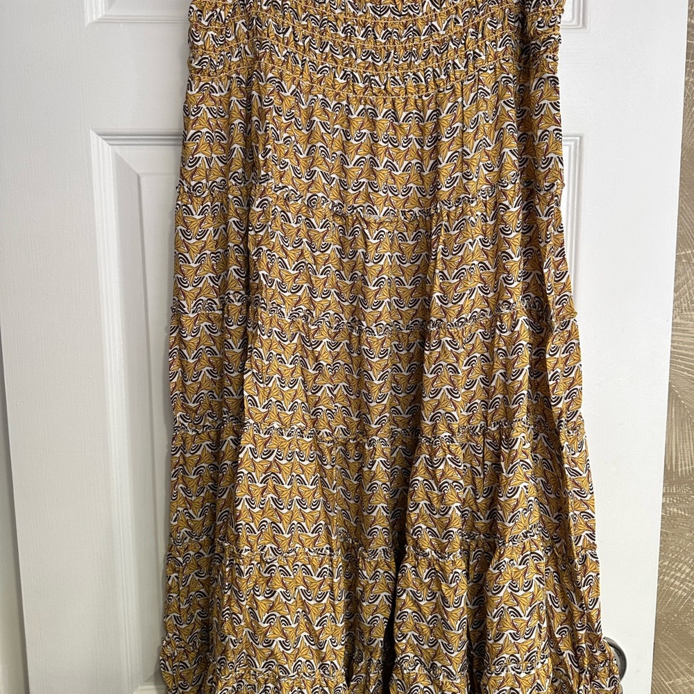 Max Studio Mustard Yellow Printed A-Line Skirt